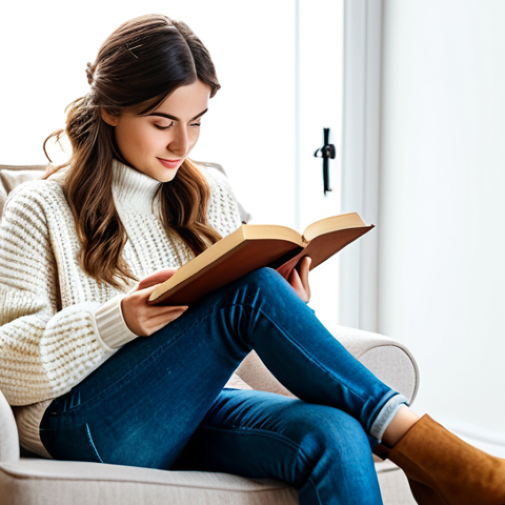 예방의학 관련 독서 추천 - Book Reader**

A woman in a comfortable armchair, fully clothed in a cozy sweater and jeans, reading...