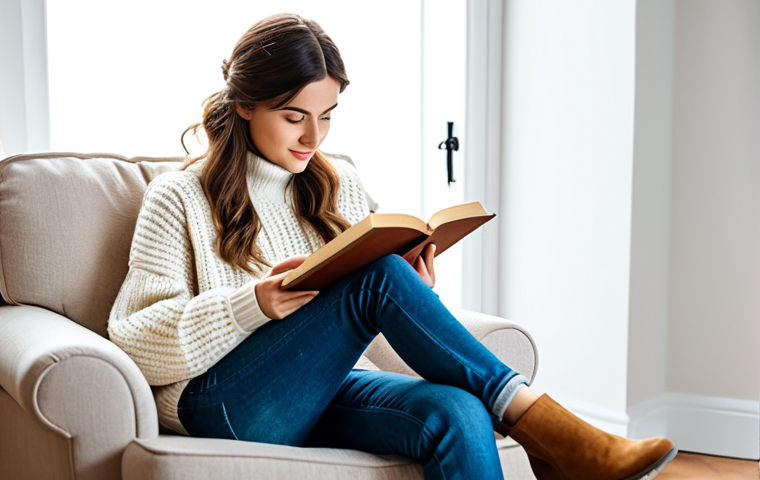 예방의학 관련 독서 추천 - Book Reader**

A woman in a comfortable armchair, fully clothed in a cozy sweater and jeans, reading...