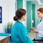 Home 19 예방의학 연구 주제 선정 팁 - A modern Russian healthcare clinic interior focused on preventive medicine: a diverse group of adult...